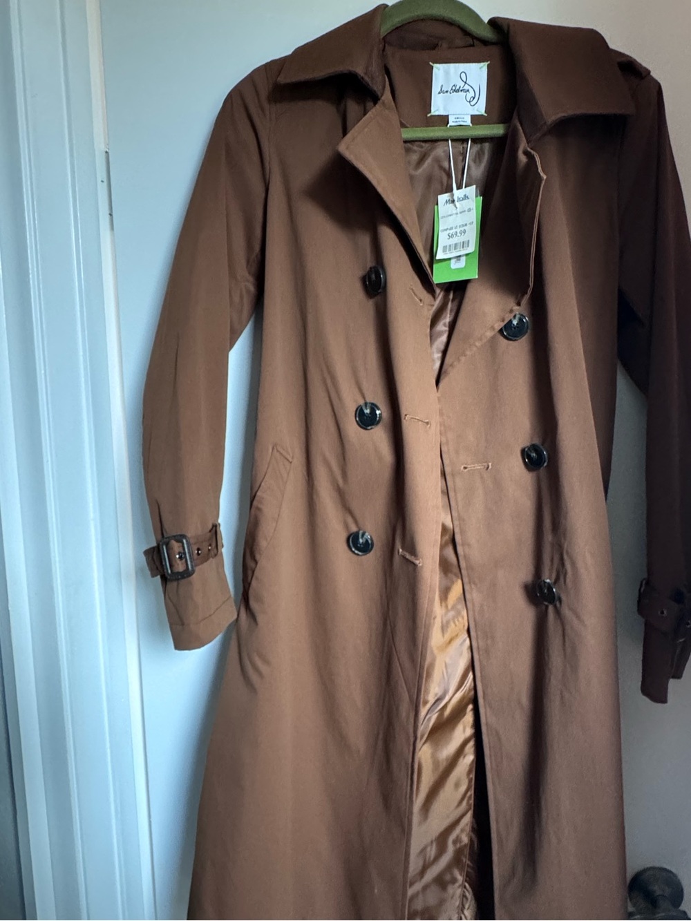 Sam Edelman Brown Double-Breasted Trench Coat with Belted Cuffs